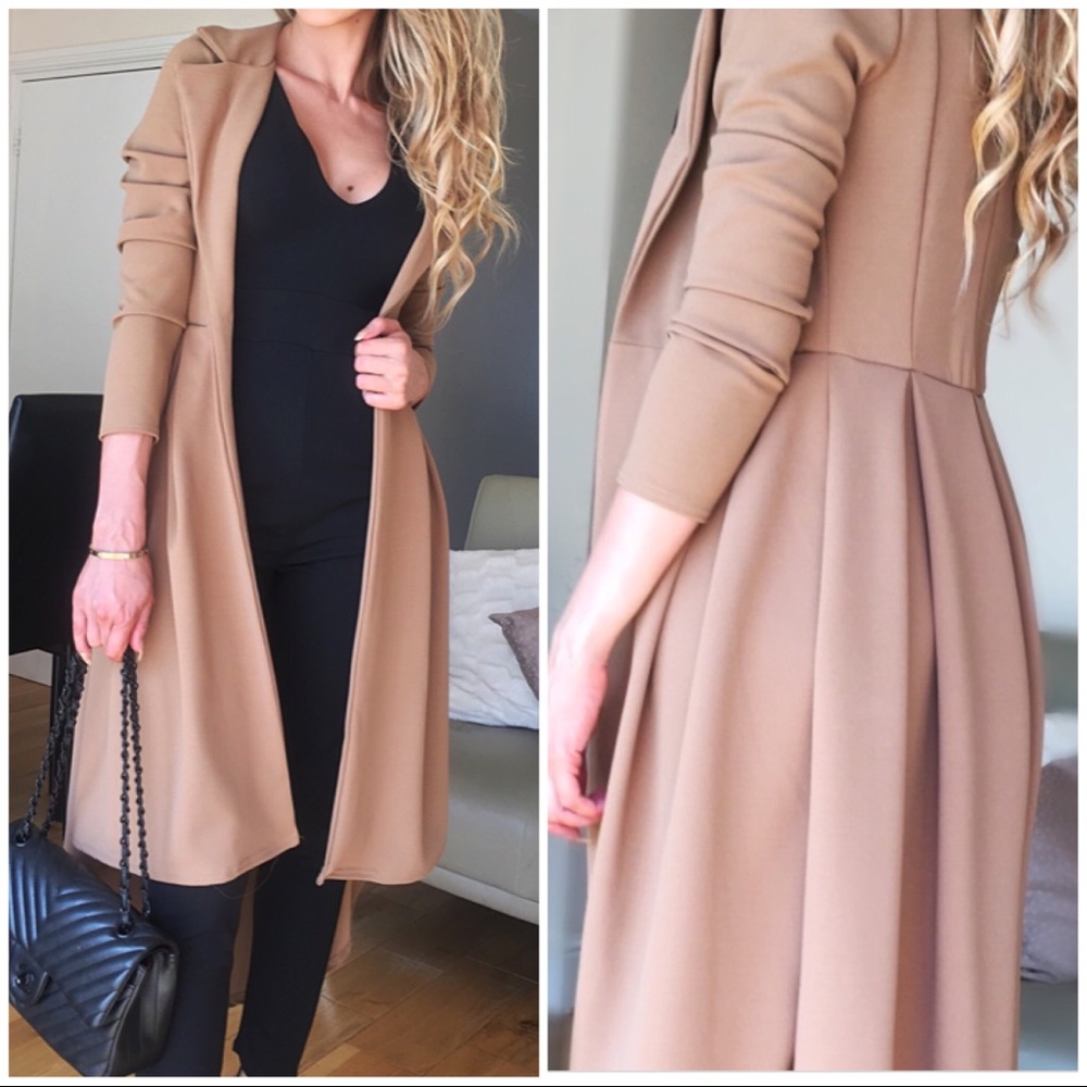 Long Pleated Tan Duster Jacket